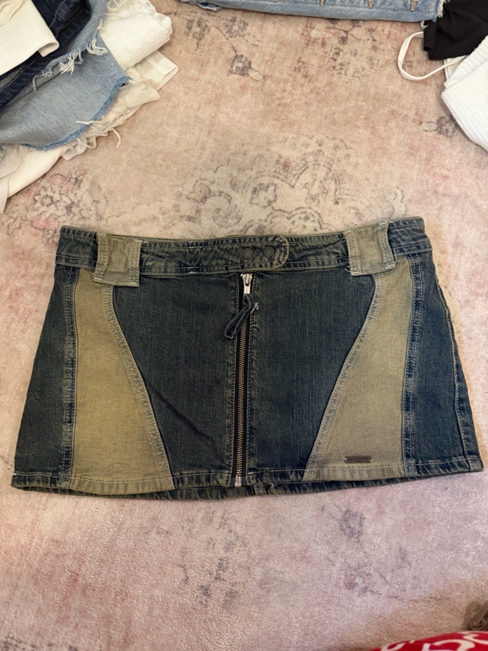 BDG Two-Tone Denim Mini Skirt in Dark and Light Blue